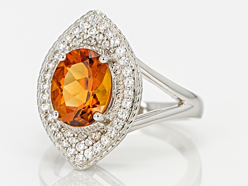 1.70ct Oval Brazilian Madeira Citrine With .40ctw Round White Zircon Sterling Silver Ring - Size 7