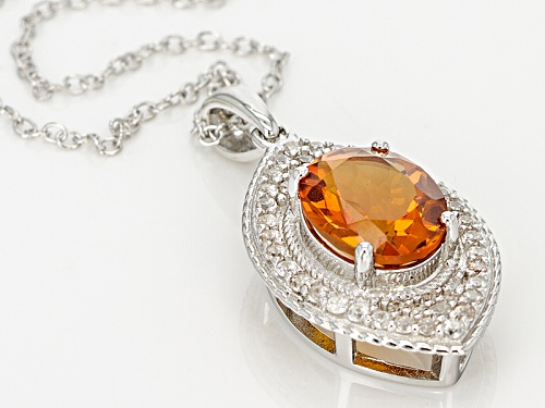 1.70ct Oval Brazilian Madeira Citrine With .04ctw Round White Zircon Silver Pendant With Chain