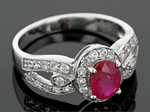 .64ct Oval Mahaleo® Ruby With .32ctw Round White Zircon Sterling Silver Ring - Size 9