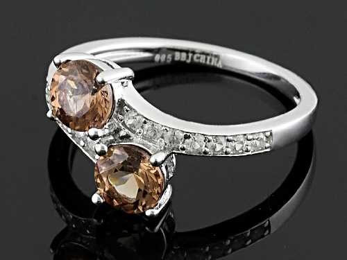 1.19ctw Round Color Shift Garnet With .25ctw Round White Zircon Silver 2-Stone Ring - Size 12