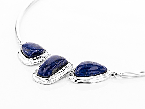 Fancy Cut Cabochon Lapis Lazuli Sterling Silver 3-Stone Necklace - Size 18