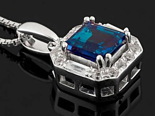 1.19ct Square Lab Created Alexandrite With .33ctw Baguette, Round White Zircon Silver Pendant, Chain