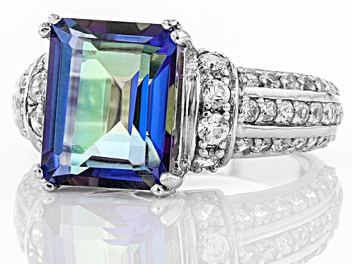 3.54ct Multicolor Blue Quartz And 1.12ctw Round White Zircon Sterling Silver Ring - Size 12