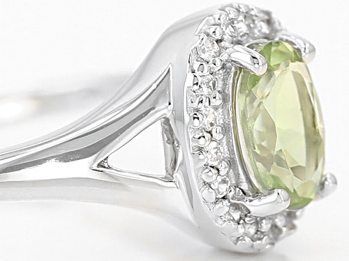 .51ct Oval Green Amblygonite With .10ctw Round White Zircon Sterling Silver Ring - Size 11