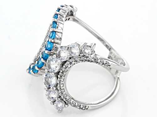 .98ctw Round White Topaz With .55ctw Neon Apatite And .28ctw White Zircon Sterling Silver Ring - Size 7