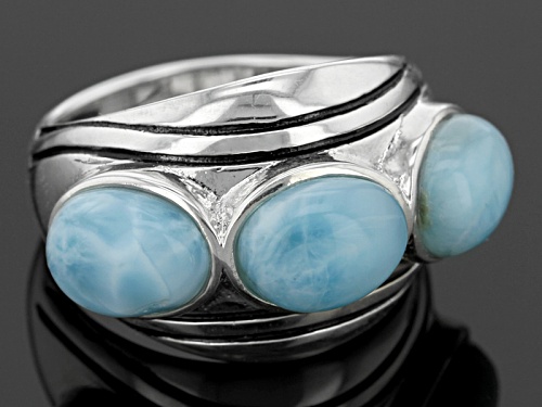 8x6mm Oval Larimar Sterling Silver 3-Stone Ring - Size 5