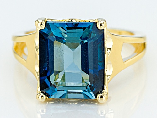 6.37ct Emerald Cut London Blue Topaz 18k Gold Over Sterling Silver Solitaire Ring - Size 8