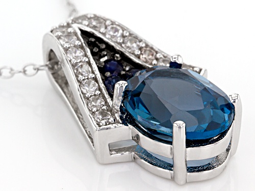 2.60ct London Blue Topaz, .09ctw Blue Sapphire, And .27ctw Zircon Sterling Silver Pendant With Chain
