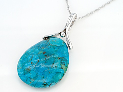 Pear Shape Cabochon Blue Turquoise Rhodium Over Sterling Silver Enhancer With Chain