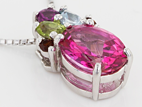 2.67ct Oval Pink Topaz With .58ctw Pear Shape, Oval And Round Multi-Gem Silver Pendant With Chain