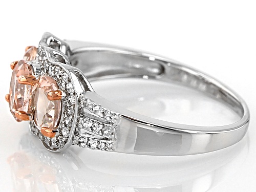 .94ctw Oval Pink Morganite With .30ctw Round White Zircon Rhodium Over Sterling Silver Ring - Size 11
