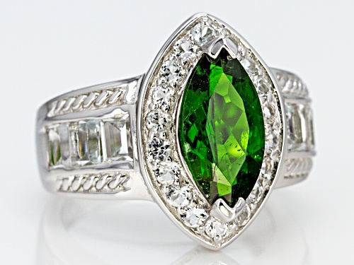 2.60CT MARQUISE RUSSIAN CHROME DIOPSIDE WITH 1.49CTW MIXED SHAPE WHITE TOPAZ STERLING SILVER RING - Size 6