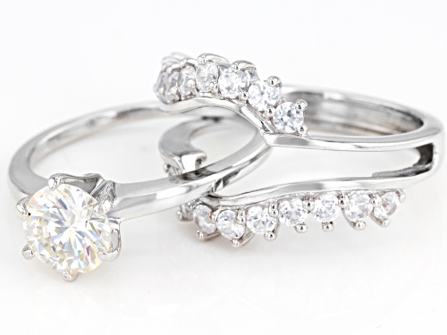 1.76ct Strontium Titantate and 1.26ctw White Zircon Rhodium Over Silver Ring with Guard - Size 8