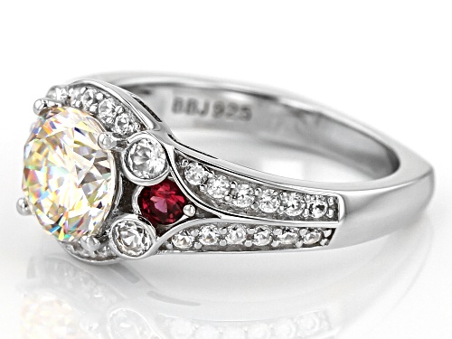 2.12ct Strontium Titanate with .14ctw Red Spinel and .76ctw White Zircon Silver Ring - Size 11