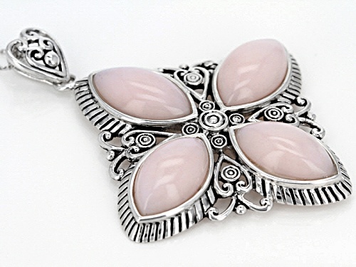 16x9mm Marquise Cabochon Peruvian Pink Opal Sterling Silver 4-Stone Pendant With Chain