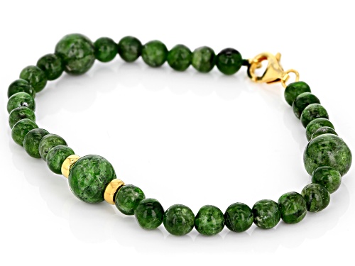 35.25ctw 4,8mm Round Russian Chrome Diopside 18k Yellow Gold Over Silver Bead Bracelet - Size 7.25