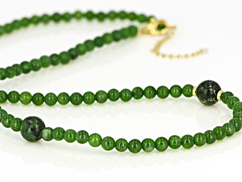 4mm and 8mm round Russian Chrome Diopside 18k Yellow Gold Over Silver Bead Necklace. - Size 18