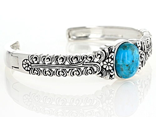 16x14mm Oval Cabochon Composite Blue Turquoise Sterling Silver Cuff Bracelet - Size 8