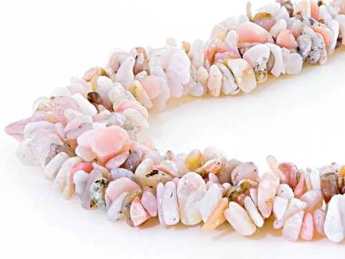 Free Form Peruvian Pink Opal Chip Sterling Silver Knitted Multi-Strand Necklace - Size 19