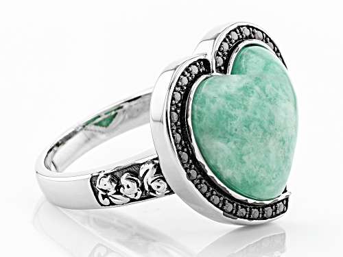14mm Heart Shape Cabochon Amazonite Sterling Silver Solitaire Ring - Size 7