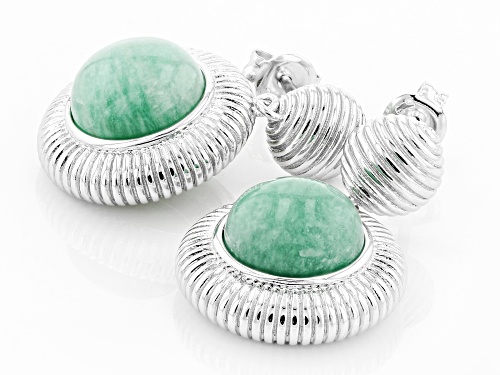 10mm Round Cabochon Amazonite Solitaire Sterling Silver Dangle Earrings