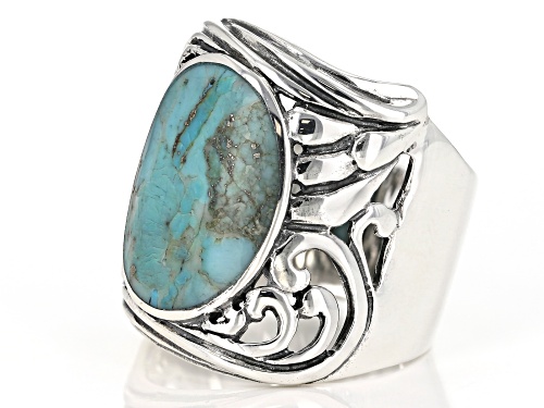 16X12MM OVAL TURQUOISE STERLING SILVER SOLITAIRE RING - Size 6