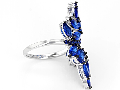 4.68CTW MIXED SHAPE LAB CREATED BLUE SPINEL RHODIUM OVER SILVER RING - Size 6