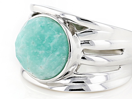 12MM ROUND CHECKERBOARD CUT AMAZONITE STERLING SILVER SOLITAIRE RING - Size 6