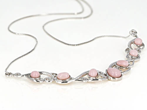 PEAR SHAPE,OVAL,ROUND CABOCHON PERUVIAN PINK OPAL SILVER NECKLACE - Size 18