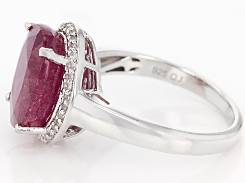 5.00Ct oval Mahaleo® ruby with .19ctw round white zircon sterling silver ring - Size 7