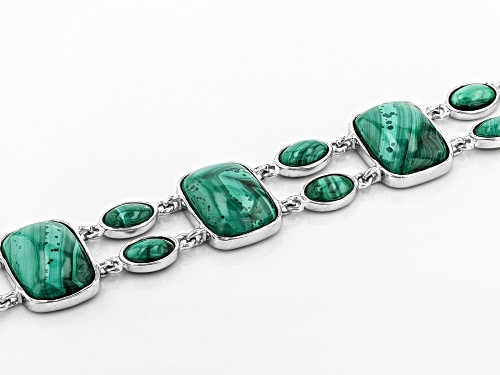 OVAL AND SQUARE CUSHION MALACHITE RHODIUM OVER STERLING SILVER BRACELET - Size 8