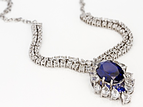 7.62CTW MIXED SHAPE LAB CREATED BLUE SPINEL & 7.17CTW WHITE ZIRCON RHODIUM OVER SILVER NECKLACE - Size 18