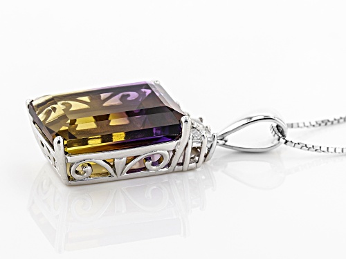 12.84CT EMERALD CUT LAB AMETRINE WITH .37CTW MIXED SHAPE WHITE TOPAZ SILVER PENDANT WITH CHAIN