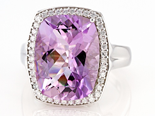 7.01ct rectangular cushion Orchid Amethyst with .37 ctw zircon sterling silver ring - Size 9