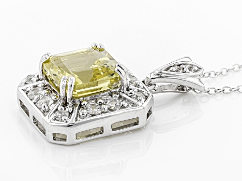 4.53CT SQUARE ASSCHER CUT YELLOW APATITE WITH 1.08CTW ROUND WHITE ZIRCON SILVER PENDANT WITH CHAIN