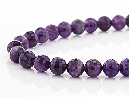 84.60ctw 8mm and 3.75mm Round Amethyst Sterling Silver Bolo Necklace, Adjusts To Approximately 27