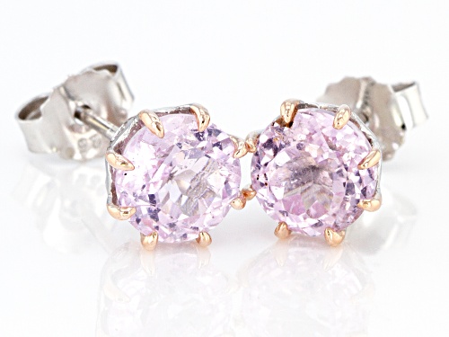 3.12CTW ROUND KUNZITE RHODIUM OVER STERLING SILVER STUD EARRINGS
