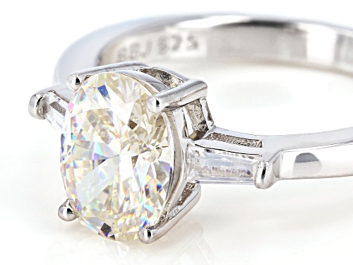 2.38ct Oval Strontium Titanate with .27ctw Baguette White Zircon Sterling Silver Ring - Size 12