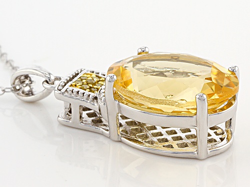 7.01ct Oval Citrine With .04ctw Round Yellow Diamond Accents Sterling Silver Pendant With Chain