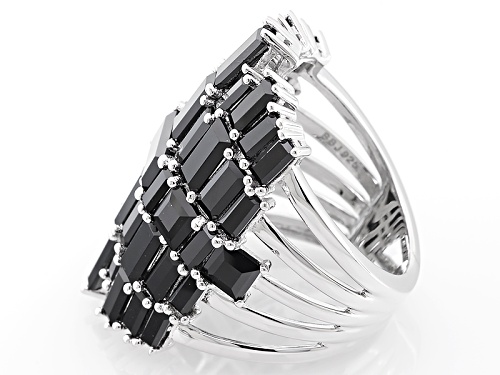 10.92ctw Baguette And Square Black Spinel Sterling Silver Ring - Size 5
