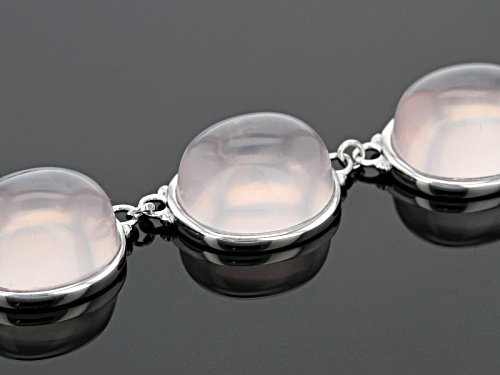 14x12mm Oval Cabochon Rose Quartz Sterling Silver 5-Stone Necklace - Size 18