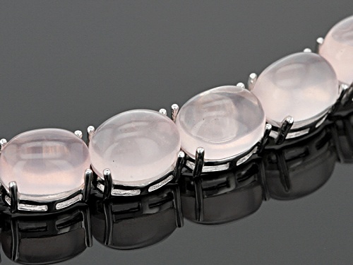 9x7mm Oval Brazilian Rose Quartz Cabochon Sterling Silver Sliding Adjustable Bracelet - Size 10