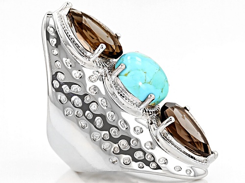 12x10mm Oval Composite Turquoise And 8.30ctw Pear Shape Smoky Quartz Sterling Silver Ring - Size 5