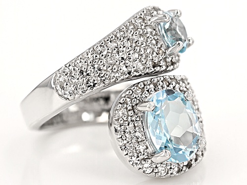 3.65ctw Oval And Round Glacier Topaz™ With 1.62ctw Round White Topaz Sterling Silver Bypass Ring - Size 11