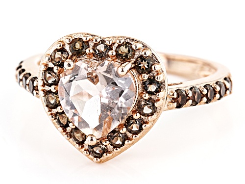 Rachel Roy Jewelry, 1.18ct Morganite with 0.65ctw Smoky Quartz 18k Rose Gold Over Silver Heart Ring - Size 6