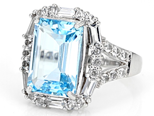 Rachel Roy Jewelry, 9.80ctw Emerald Cut Glacier Topaz™ and Topaz Rhodium Over Silver Ring - Size 11