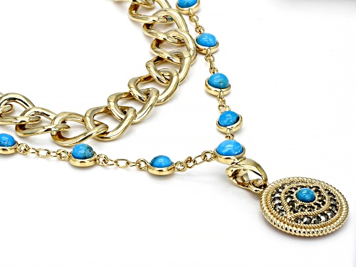 Rachel Roy Jewelry, Turquoise and 3.40ctw Marcasite 18k Yellow Gold Over Brass Evil Eye Necklace - Size 19