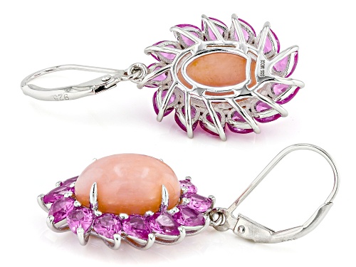 12x8m Pink Opal With 3.97ctw Lab Created Pink Sapphire Rhodium Over Sterling Silver Earrings