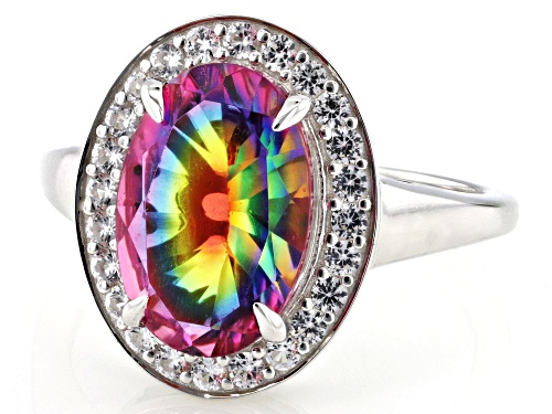 2.97ct Rainbow Quartz Doublet with 0.32ctw Lab White Sapphire Rhodium Over Sterling Silver Ring - Size 7