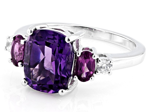 2.40ct Canela Amethyst with .54ctw Rhodolite & .07ctw White Zircon Rhodium Over Sterling Silver Ring - Size 10